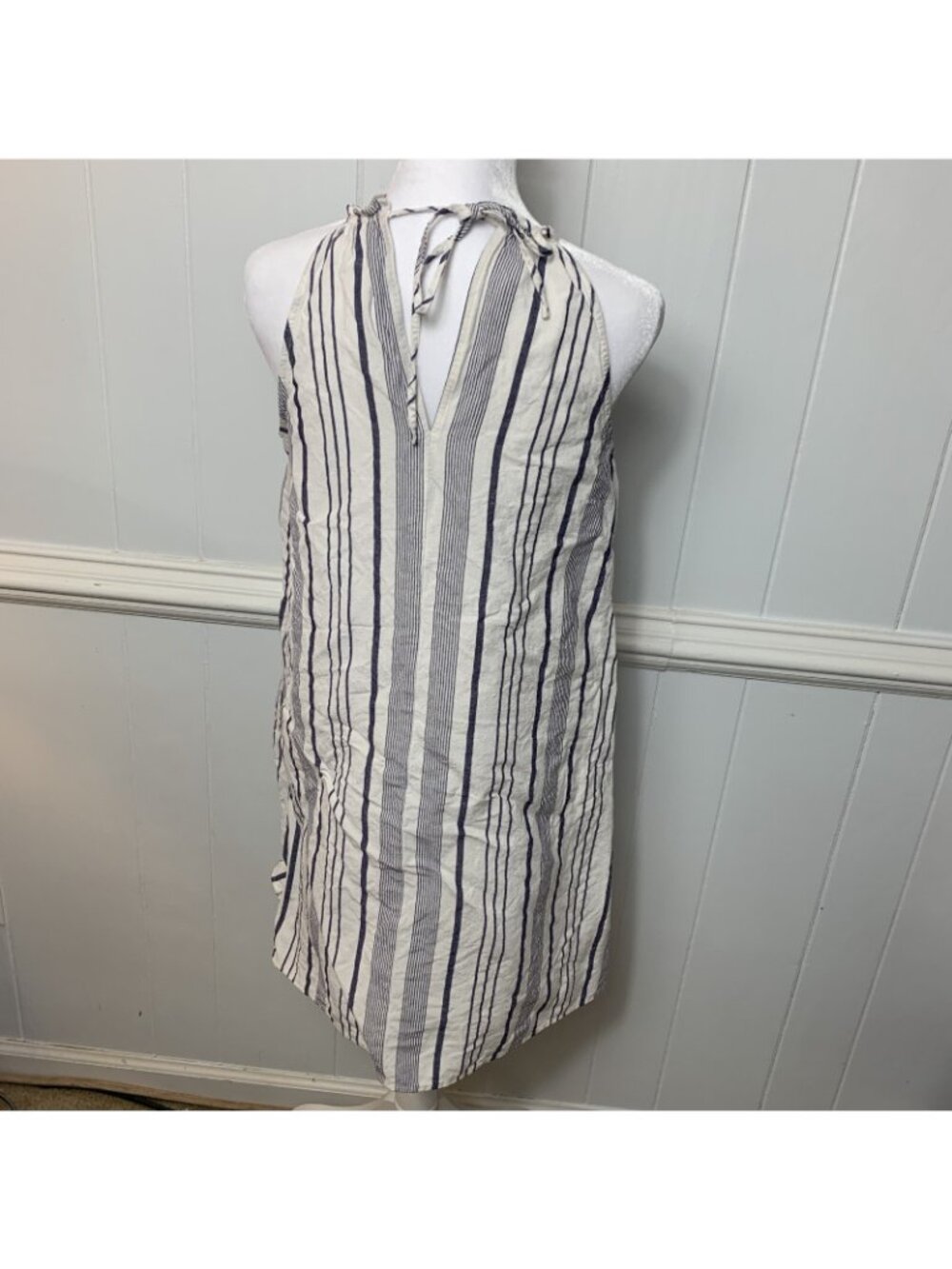 Loft Lightweight Linen Blend Blue And White Stripes Boho Vacation Beach Dress XS - Picture 3 of 11
